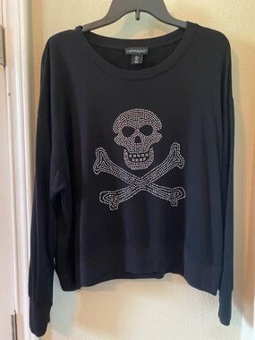 Black Studded Bling Skull Top by Cynthia Rowley size Large